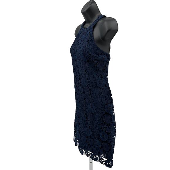 Lulus Love Poem Lace Mini Dress M Navy Blue Sheath Halter Fully Lined Back Zip - Picture 5 of 10